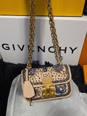 Limited Eedition Dior Embellished/ Beaded Stonned  Crossbody Bag with Gold Chain